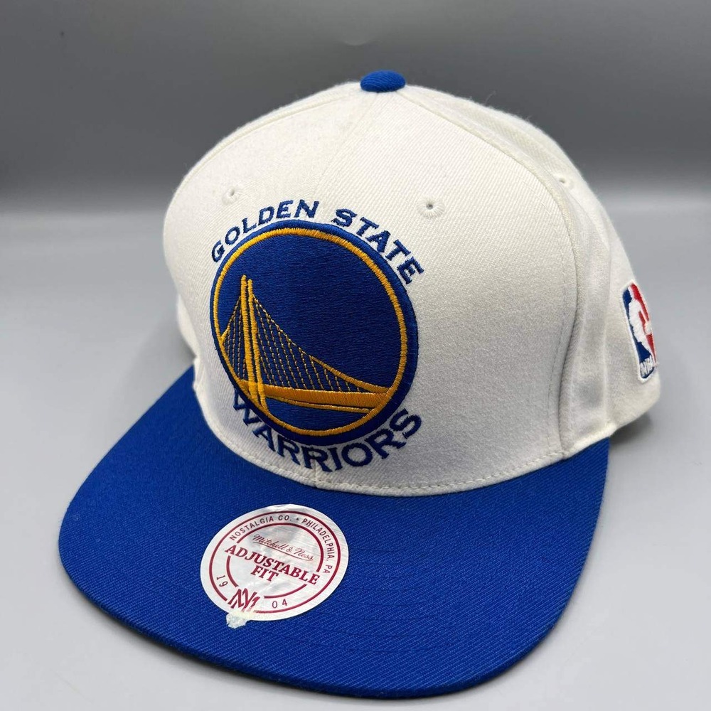 Golden State Warriors GSW Hat Men White Blue Mitchell & Ness Snap Back Cap